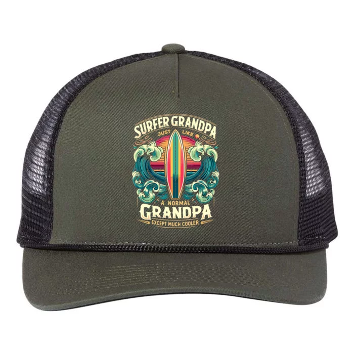 Grandpa Surfer Wave Surfboard Surfing Surf Surfers Meaningful Gift Retro Rope Trucker Hat Cap