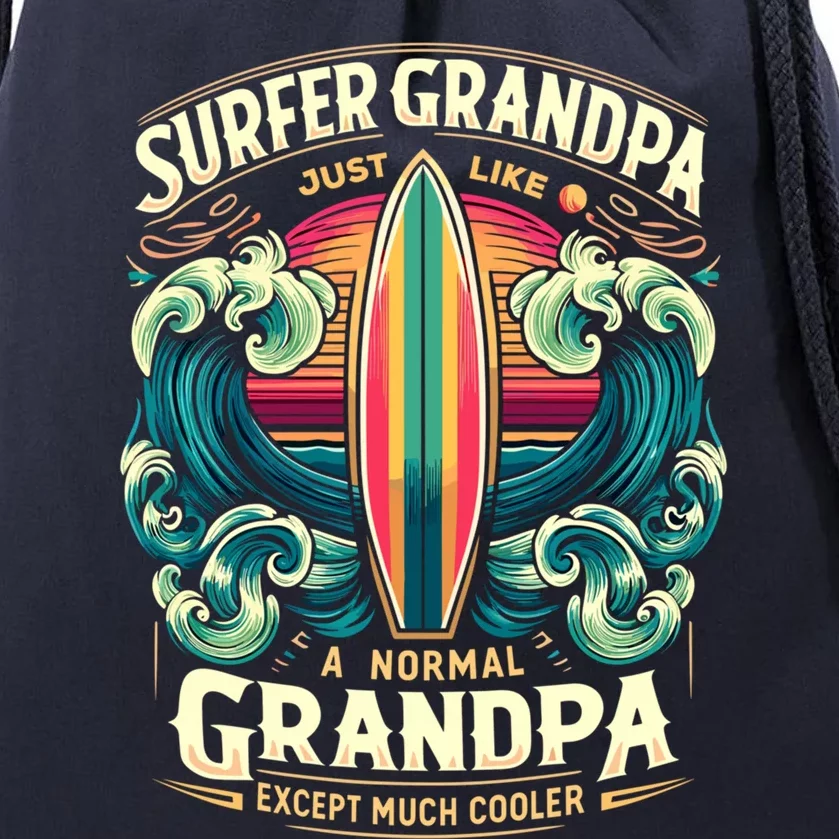 Grandpa Surfer Wave Surfboard Surfing Surf Surfers Meaningful Gift Drawstring Bag