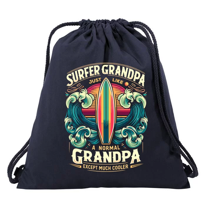 Grandpa Surfer Wave Surfboard Surfing Surf Surfers Meaningful Gift Drawstring Bag