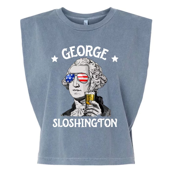 George Sloshington Washington 4th Of July USA Flag Garment-Dyed Women's Muscle Tee