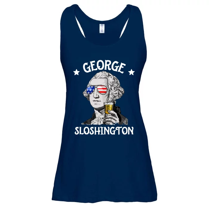 George Sloshington Washington 4th Of July USA Flag Ladies Essential Flowy Tank