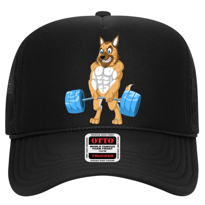 German Shepherd Weightlifting High Crown Mesh Trucker Hat