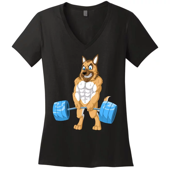 German Shepherd Weightlifting Women's V-Neck T-Shirt