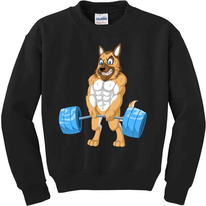 German Shepherd Weightlifting Kids Sweatshirt