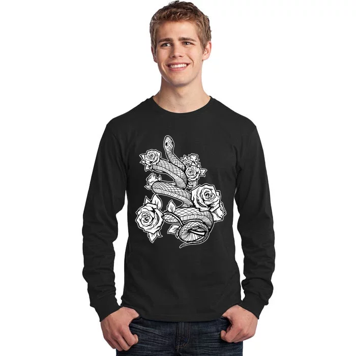 Gothic Snake With Roses Punk Gothic Tall Long Sleeve T-Shirt