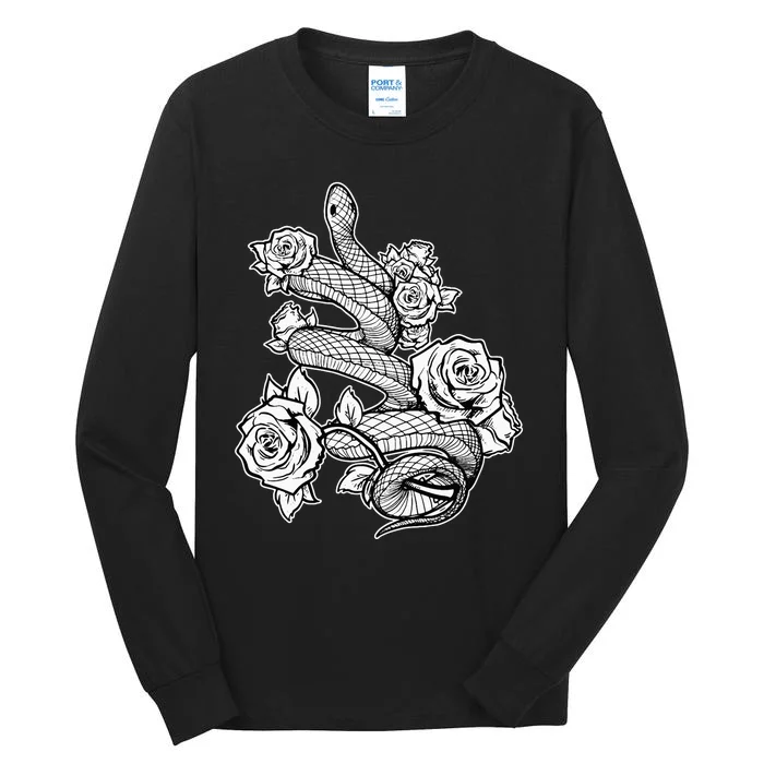 Gothic Snake With Roses Punk Gothic Tall Long Sleeve T-Shirt