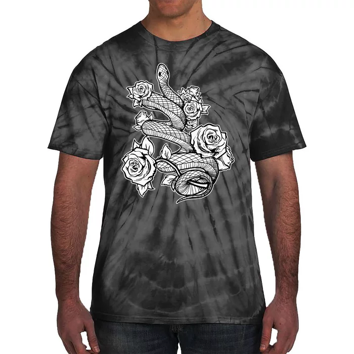 Gothic Snake With Roses Punk Gothic Tie-Dye T-Shirt