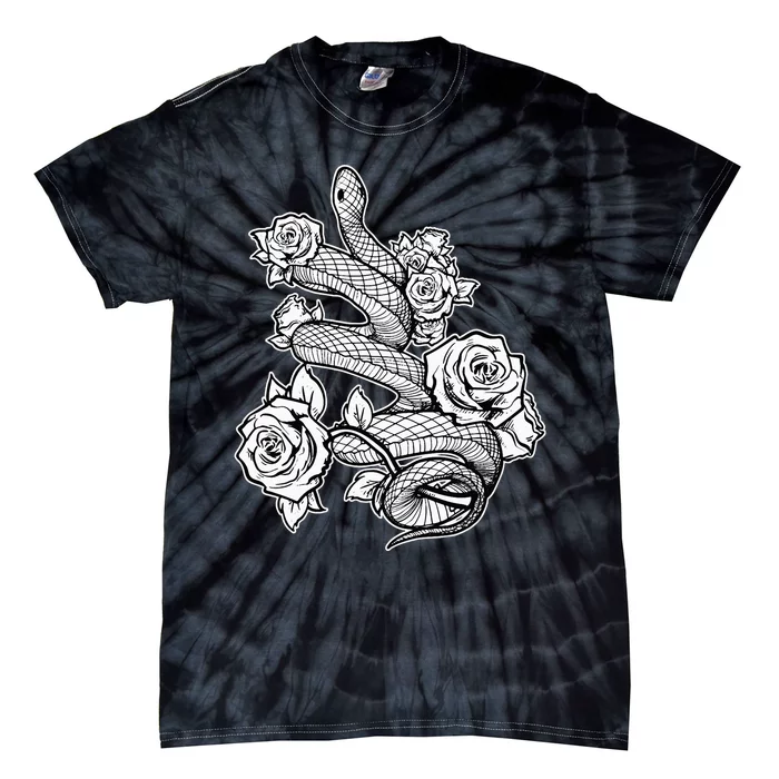 Gothic Snake With Roses Punk Gothic Tie-Dye T-Shirt