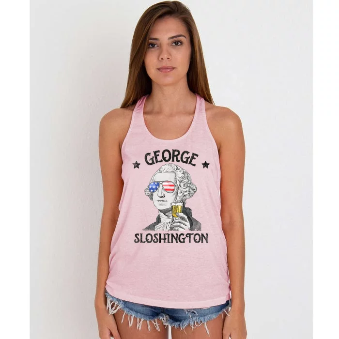 George Sloshington Washington 4th Of July Usa Flag Women's Knotted Racerback Tank