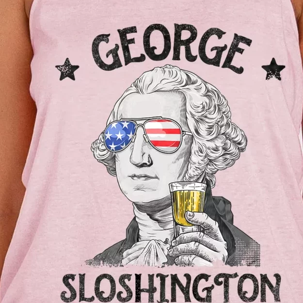 George Sloshington Washington 4th Of July Usa Flag Women's Knotted Racerback Tank