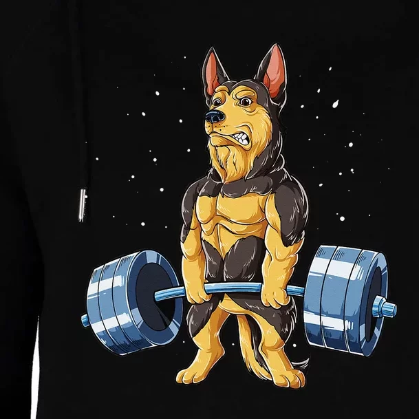 German Shepherd Weightlifting Funny Deadlift Fitness Gym Womens Funnel Neck Pullover Hood