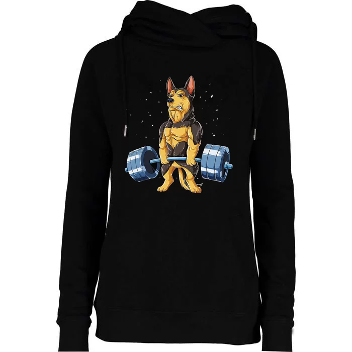 German Shepherd Weightlifting Funny Deadlift Fitness Gym Womens Funnel Neck Pullover Hood