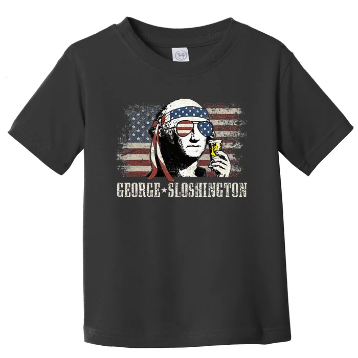 George Sloshington Washington Funny 4th Of July Usa Flag Toddler T-Shirt