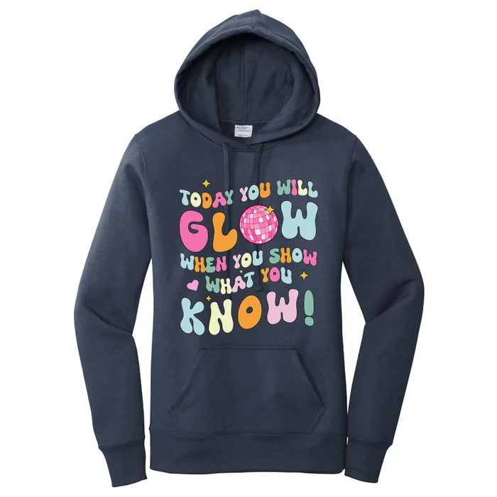 Groovy Show What You Know Test Testing Day Teacher Student Women's Pullover Hoodie