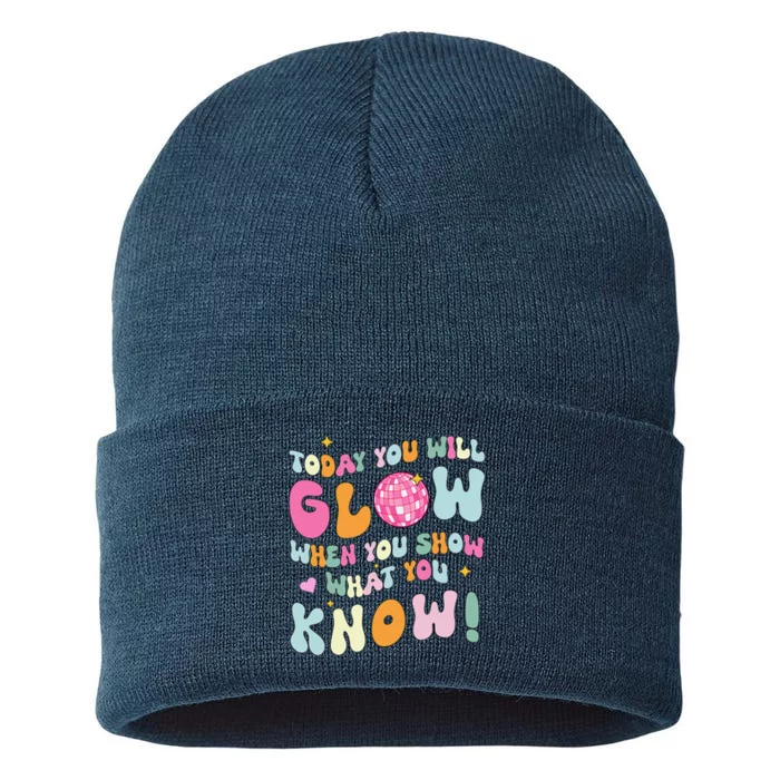 Groovy Show What You Know Test Testing Day Teacher Student Sustainable Knit Beanie