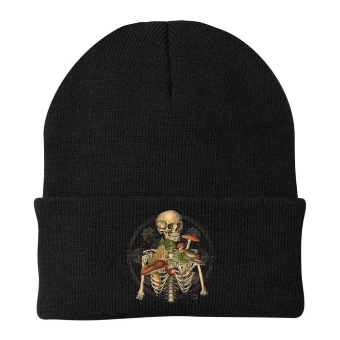 Goblincore Skeleton With Mushrooms Foraging Mycologist Fungi Knit Cap Winter Beanie