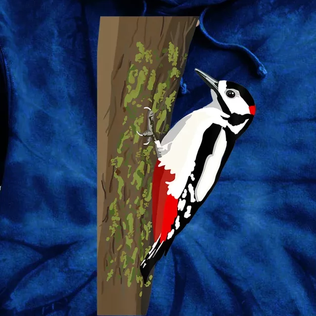 Great Spotted Woodpecker On Moss Covered Ree Birds Tie Dye Hoodie