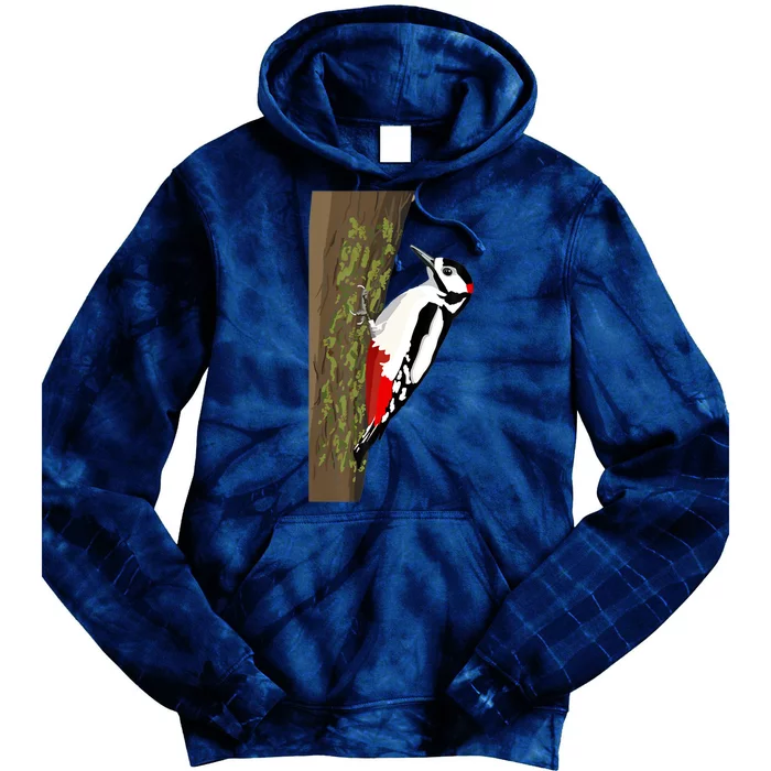 Great Spotted Woodpecker On Moss Covered Ree Birds Tie Dye Hoodie