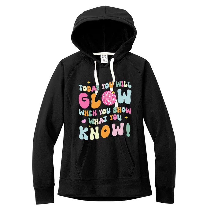 Groovy Show What You Know Test Testing Day Teacher Student Gift Women's Fleece Hoodie