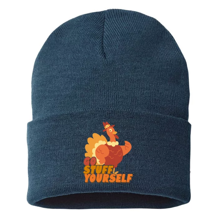 Go Stuff Yourself Funny Thanksgiving Turkey Holiday Sustainable Knit Beanie