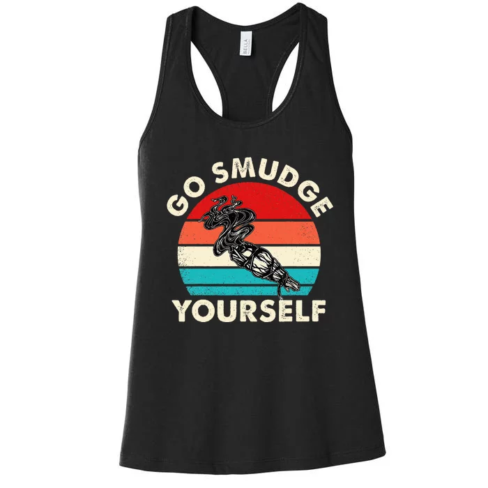 Go Smudge Yourself Native American Funny Smudging Feather Women's Racerback Tank