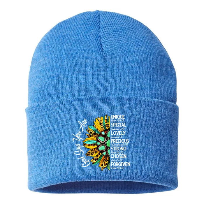 God Says You Are Sunflower Christian Bible Verses Gift Sustainable Knit Beanie