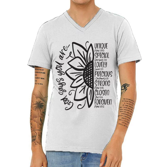 God Says You Are Sunflower Leopard Christian Believers God V-Neck T-Shirt