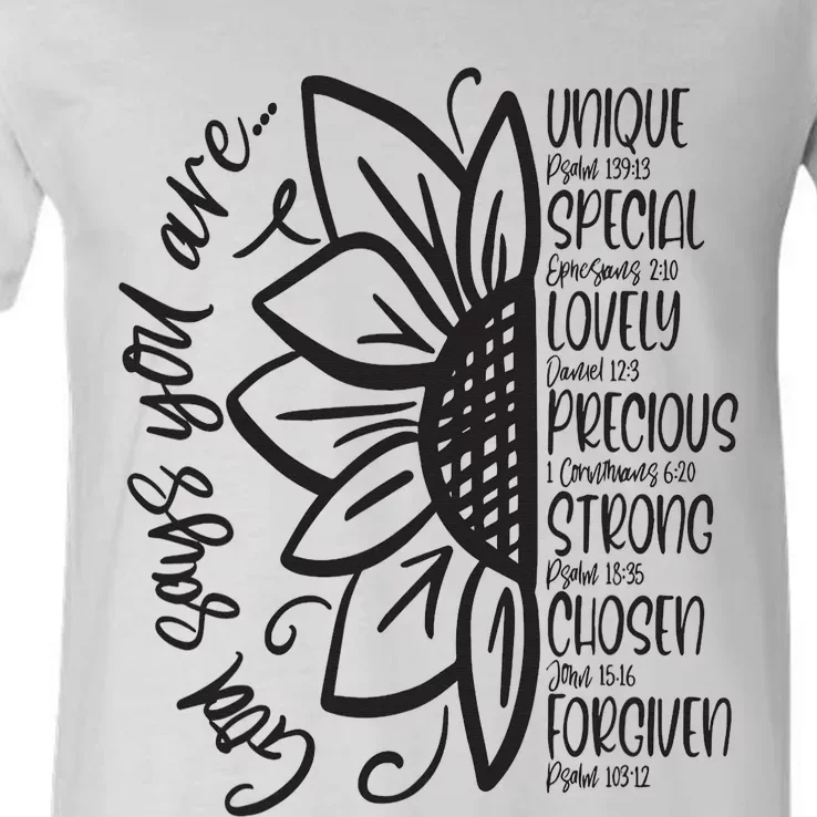 God Says You Are Sunflower Leopard Christian Believers God V-Neck T-Shirt