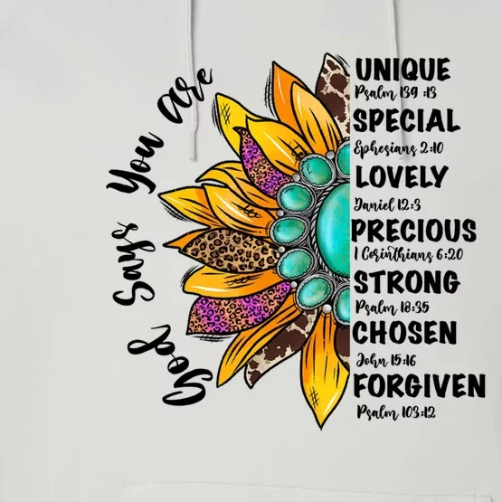 God Says You Are Unique Special Lovely Turquoise Sunflower Great Gift Performance Fleece Hoodie