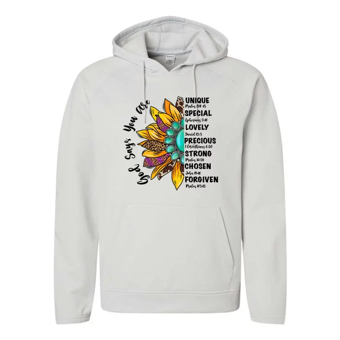 God Says You Are Unique Special Lovely Turquoise Sunflower Great Gift Performance Fleece Hoodie