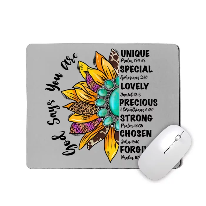 God Says You Are Unique Special Lovely Turquoise Sunflower Great Gift Mousepad