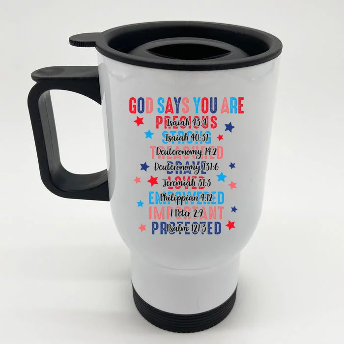 God Says You Are Vintage 4th Of July Bible Verse Christian Front & Back Stainless Steel Travel Mug