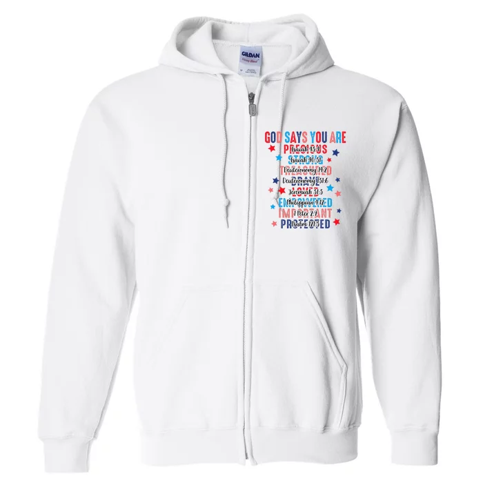 God Says You Are Vintage 4th Of July Bible Verse Christian Full Zip Hoodie