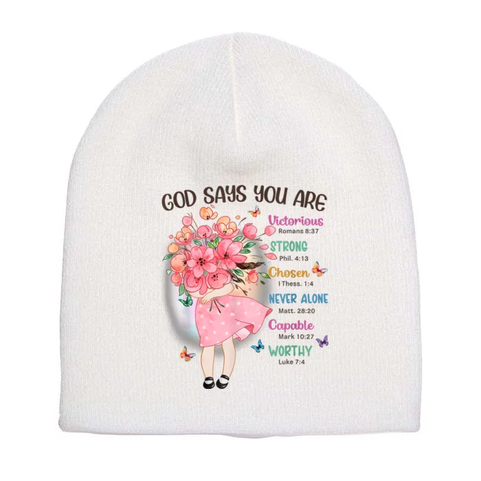 God Says You Are Flowers Girls Christian Bible Verse Kids Short Acrylic Beanie