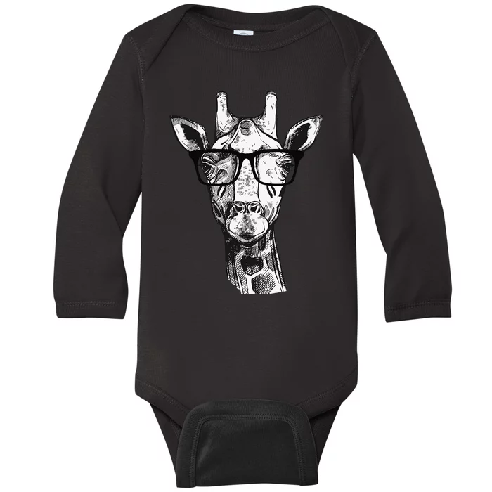 Giraffe Sunglasses Zoo Animal Lovers Safari Giraffes Baby Long Sleeve Bodysuit