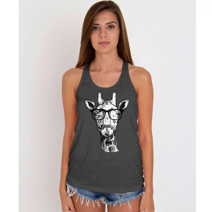 Giraffe Sunglasses Zoo Animal Lovers Safari Giraffes Women's Knotted Racerback Tank