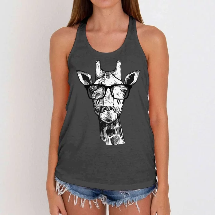 Giraffe Sunglasses Zoo Animal Lovers Safari Giraffes Women's Knotted Racerback Tank