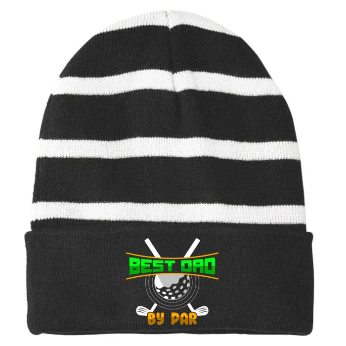 Best Dad By Par Striped Beanie with Solid Band