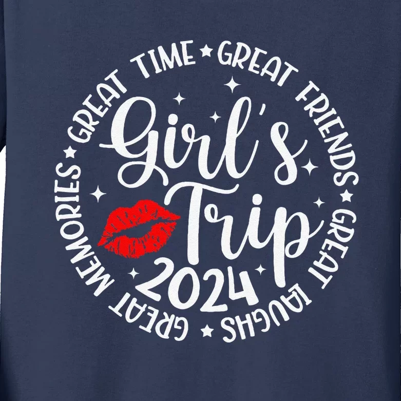 Girl Trip 2024 Funny Weekend Summer 2024 Vacation Matching Kids Long Sleeve Shirt