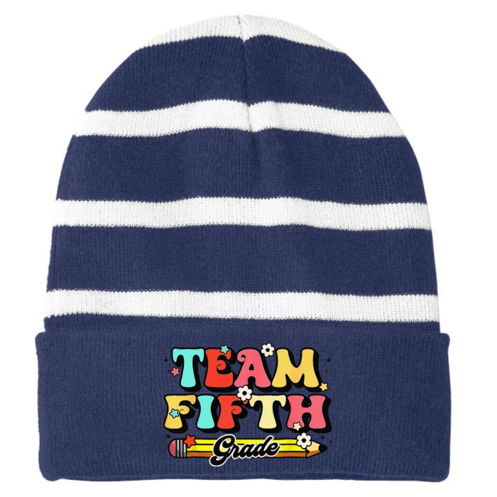 Groovy Team 5th Grade First Day Of School Back To School Striped Beanie with Solid Band