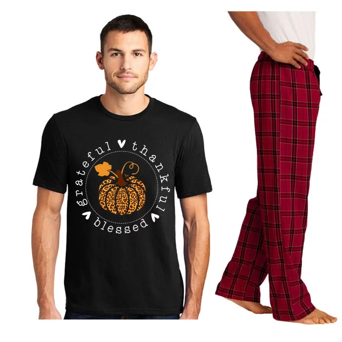 Grateful Thankful And Blessed Leopard Pumpkin Thanksgiving Pajama Set