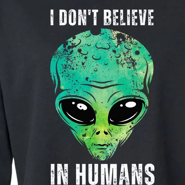 Green Turquoise Alien Face Halloween Costume Cropped Pullover Crew