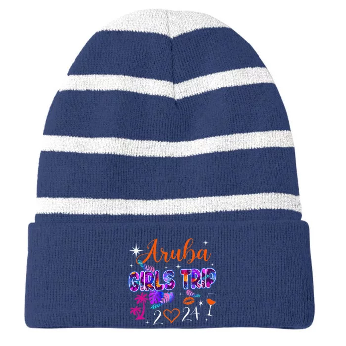 Girl Trip Aruba 2024 Weekend Hello Summer 2024 Vacation Striped Beanie with Solid Band