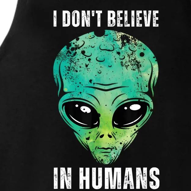 Green Turquoise Alien Face Halloween Costume Ladies Tri-Blend Wicking Tank