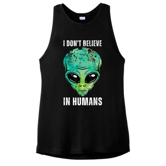 Green Turquoise Alien Face Halloween Costume Ladies Tri-Blend Wicking Tank