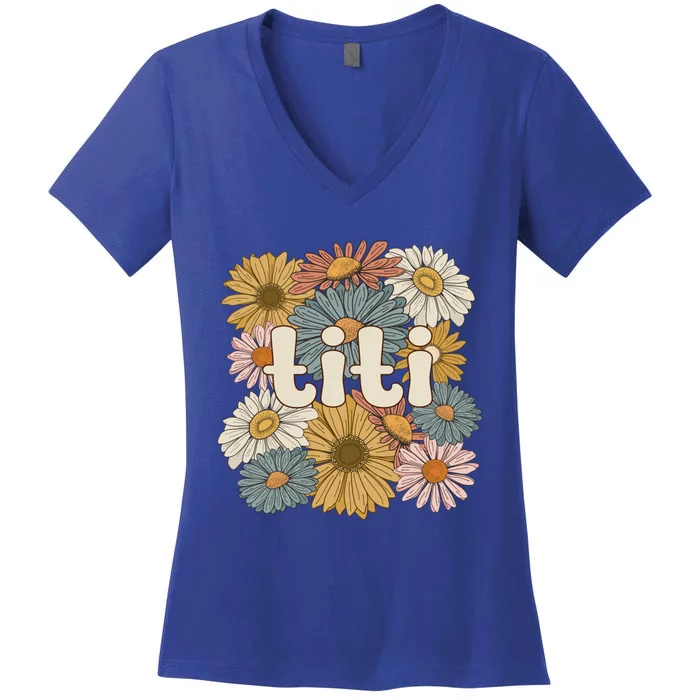 Groovy Titi Auntie Flowers Cute Titi Aunt Gift Women's V-Neck T-Shirt