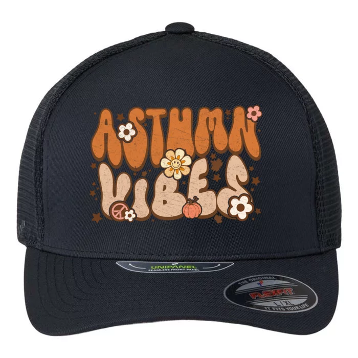 Groovy Thankful Autumn Vibes Lettering Cute Gift Retro Cute Fall Meaningful Gift Flexfit Unipanel Trucker Cap