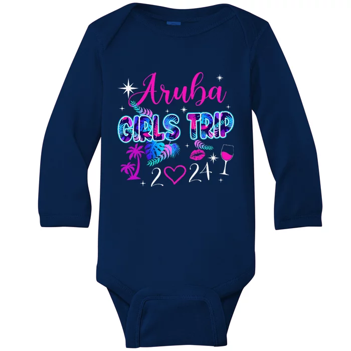 Girl Trip Aruba 2024 Weekend Hello Summer 2024 Vacation Baby Long Sleeve Bodysuit