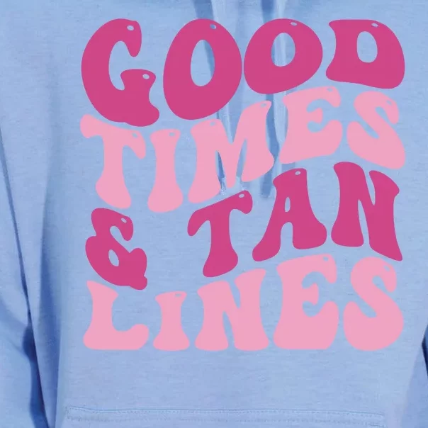 Good Times And Tan Lines Summer Groovy Unisex Surf Hoodie