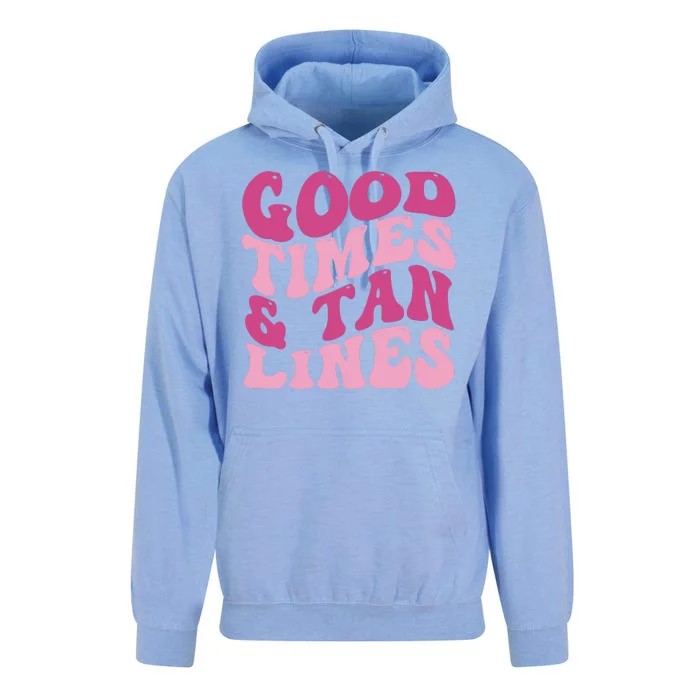 Good Times And Tan Lines Summer Groovy Unisex Surf Hoodie